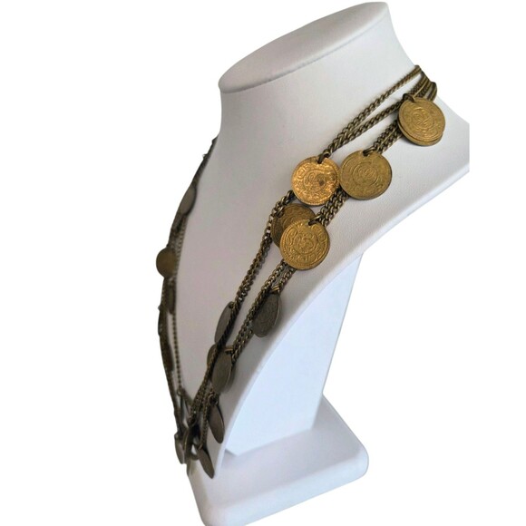 Vintage Statement Necklace Coins Medallions Multi-strand Chain Metal Layered - Picture 5 of 10